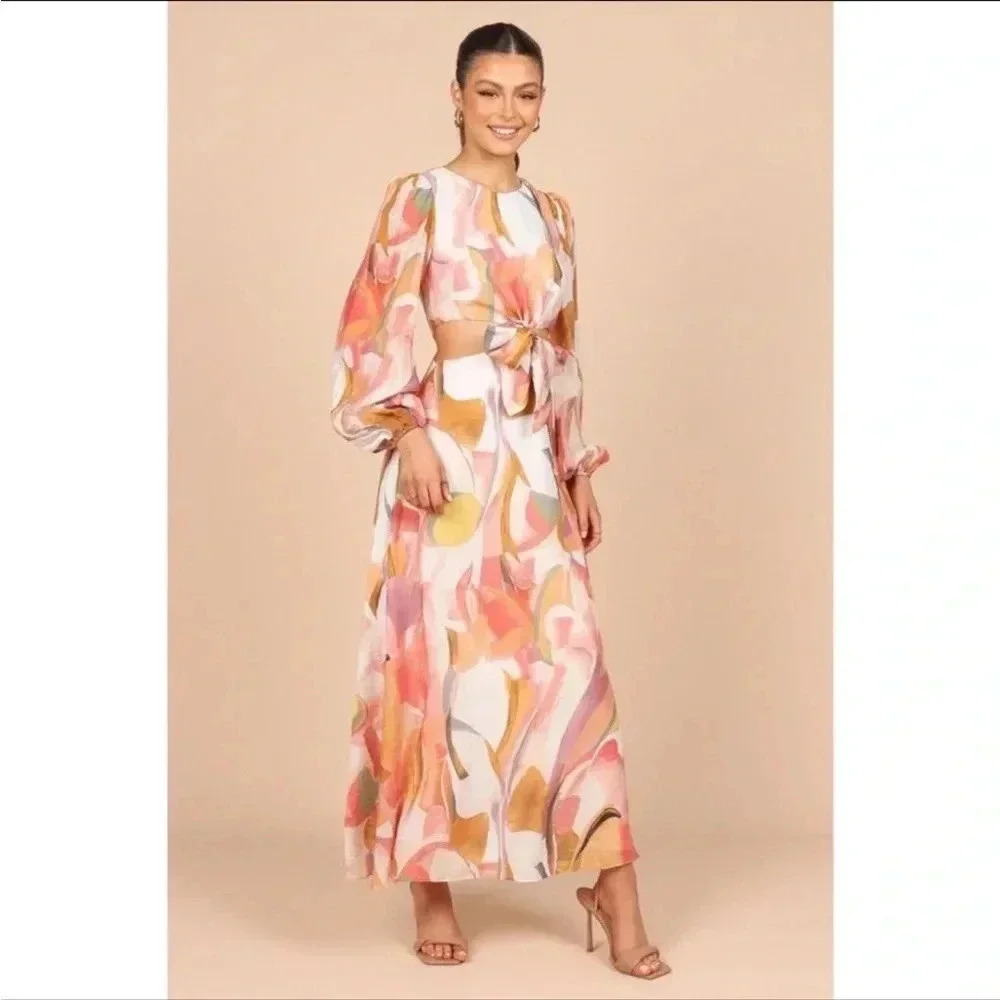 Petal & Pup Pink Peach Watercolor Floral Maxi Dress - Picture 4 of 7